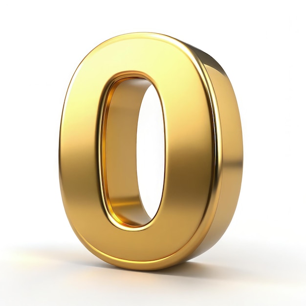 Photo gold number zero in left view on a plain background generative ai