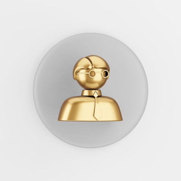 golden man icon. 3d rendering gray round key button, interface ui ux element.