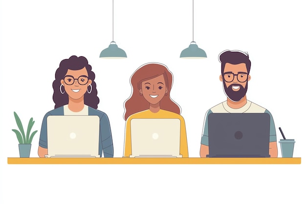 Photo a graphic of people working in a computer lab