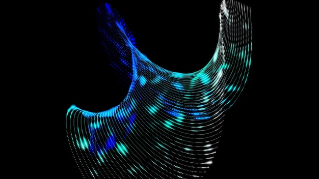 Photo graphics abstract 3d particle fluid colorful dots black background flowing smooth lines simulation space 3d rendering