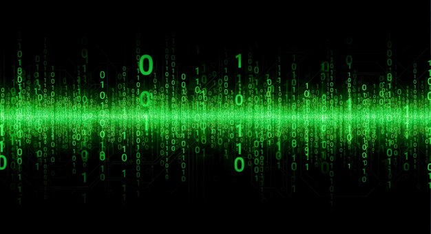 Photo green binary code data stream on black background abstract technology concept for cybersecurity hacking matrix and digital information transfer futuristic wallpaper