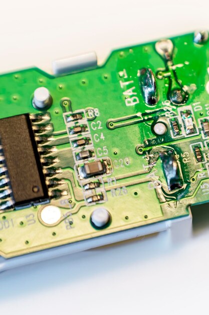 Photo green and blue wireless module on pcb board