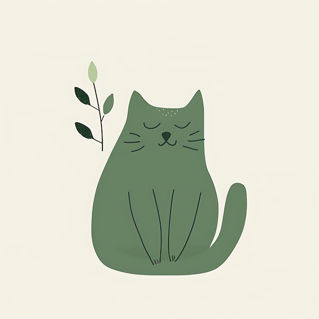 Photo a green cat with a green face and a plant in the middle