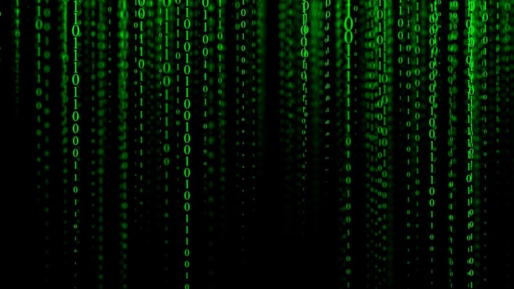 Green matrix background Technology stream binary code Digital illustration Programming coding hacking and encryption 3d rendering