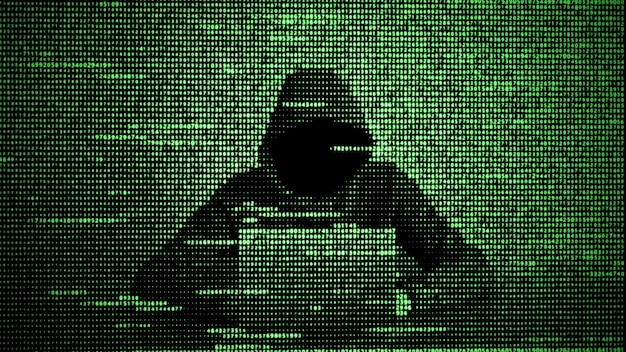 Photo hacker in data security concept hacker using laptop hacking the internet cyber attack