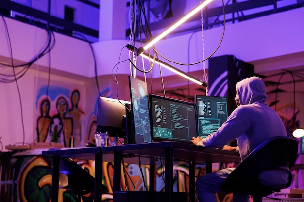 Photo hacker developing internet virus