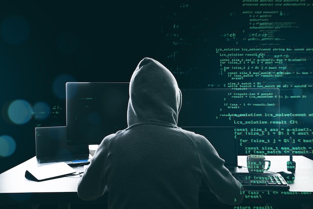 Photo hacker programmer using computer