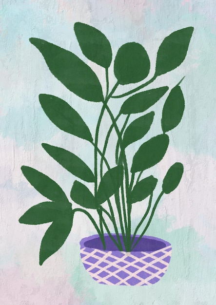 Photo hand painted houseplant illustration printable canvas art