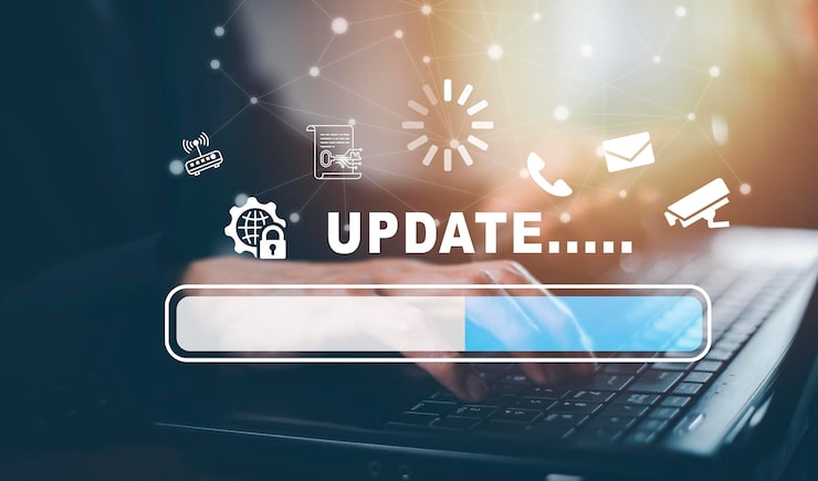 Hand touch bar of Update Software Computer Program Upgrade Business Technology Internet Update on virtual screen Internet and technology concept loading bar with installing the update