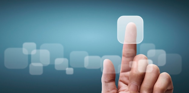 Photo hands touching button screen interface global connection customer networking data exchanges