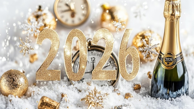 Photo happy new year 2026 golden numbers on celebration background luxurious lighting