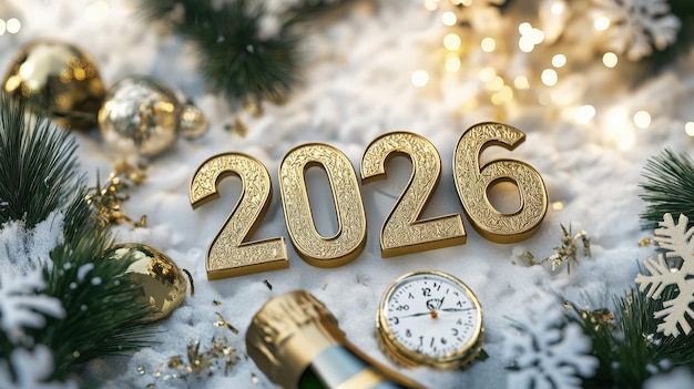 Photo happy new year 2026 golden numbers on celebration background luxurious lighting