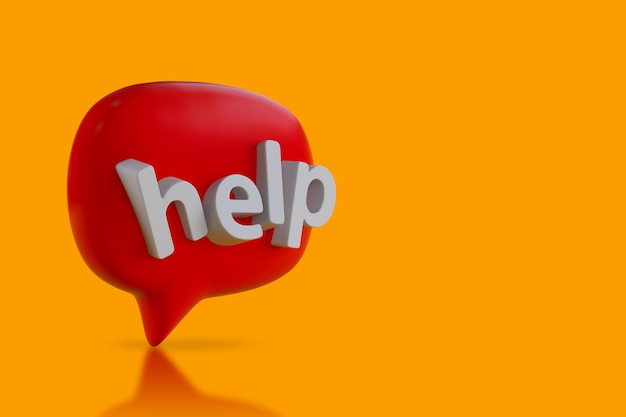 Photo help concept, word help in speech bubble isolated on orange background with shadow. 3d rendering