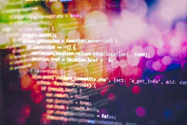 Photo html5 in editor for website development. website html code on the laptop display closeup photo. modern tech. innovative startup project.