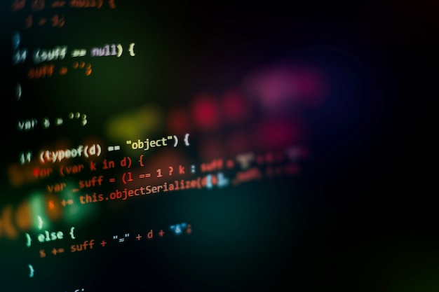 Photo html5 in editor for website development. website html code on the laptop display closeup photo.