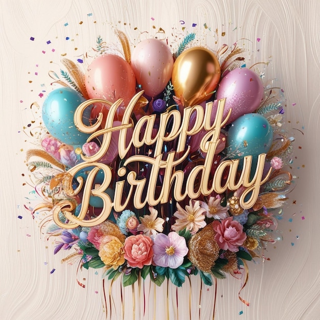 Photo illustration design of happy birthday lettering with colorful background