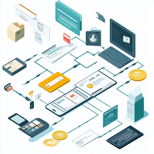 Photo illustration of a payment processing flowchart from authorization to settlement