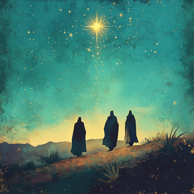 Photo illustration of reyes magos arriving to the nativity scene