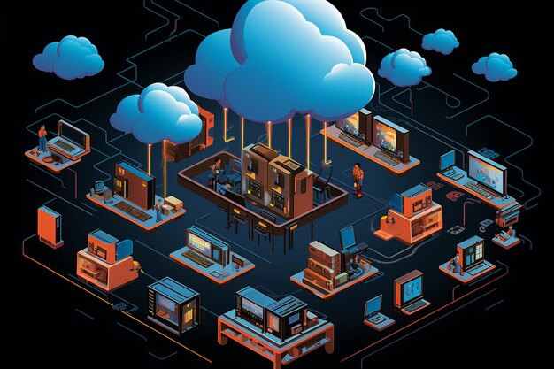 Photo an illustration showing the concept of serverless computing in the cloud
