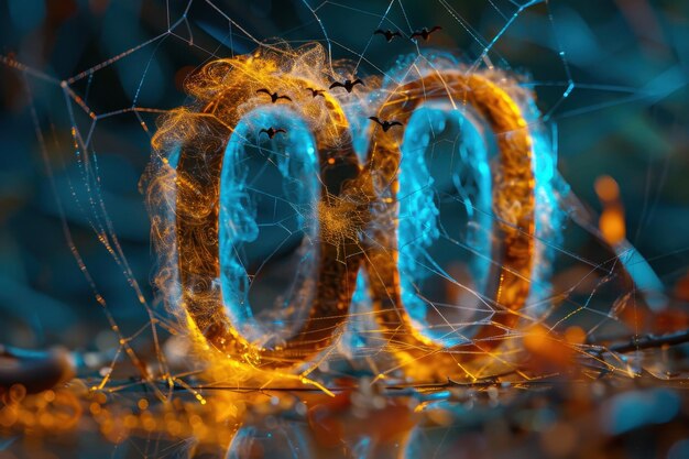 Photo the image is a close up of the number 0 with a spider web pattern surrounding it
