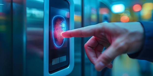 Photo implementing a digital fingerprint scanner for enhanced biometric identity verification security concept biometric authentication fingerprint recognition security implementation
