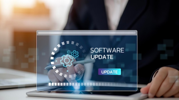 Photo installing update process software updates or operating system upgrades to keep your device up to date with enhanced functionality in new versions and improved security