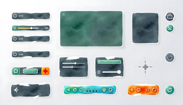 Photo interface elements for game and app design buttons windows and settings gui ui isolated with