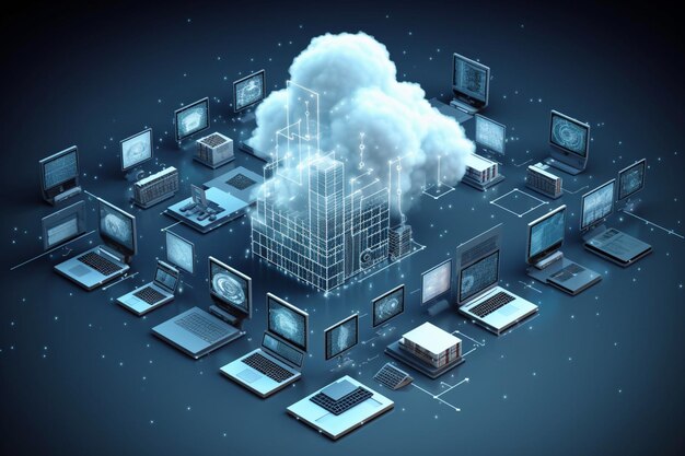 Photo internet of things d cloud computing hosting technology with electronic devices