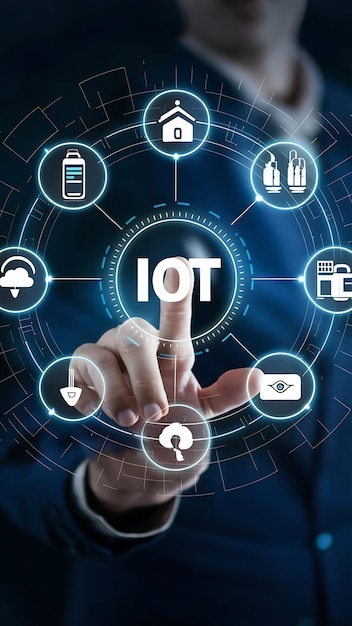 Photo iot internet of things and digital transformation concept with software or system engineer touching