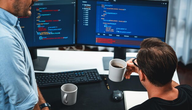 Photo it developers discussing online software development information sellable