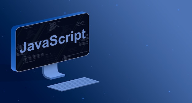 Photo javascript on a computer screen with elements of program code 3d