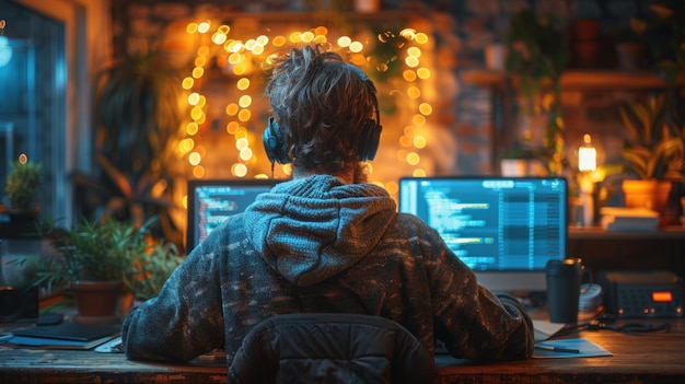 Photo a javascript developer using version control software in a collaborative workspace