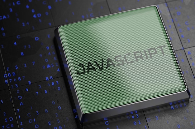 Photo javascript programming concept javascript inscription on a monochrome lsd display 3d render