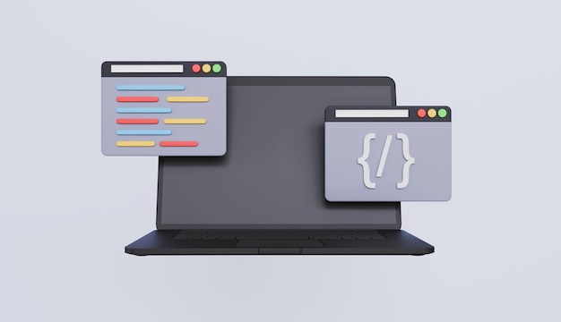 Photo laptop with programming source code coding icon coding screen web development concept