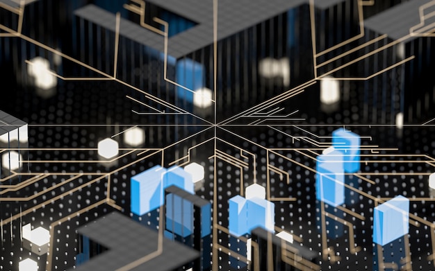Photo luminescent circuit boards and technical materials3d rendering