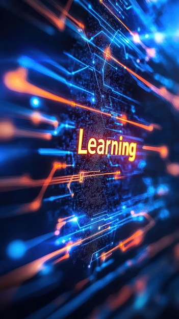 Photo machine learning model training on a computer screen the word learning in the algorithm lines