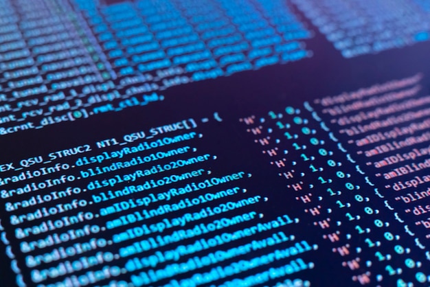 Photo a macro monitor screen with program code on it, making the new php script