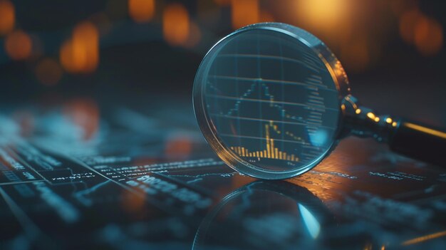 Photo magnifying glass on computer keyboard