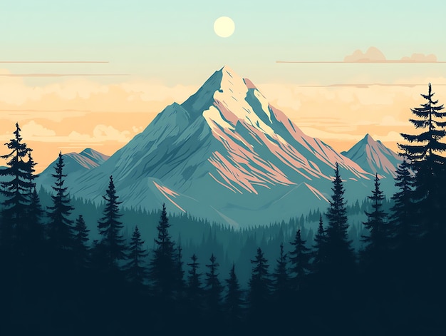 Photo majestic mountain peak at sunset over coniferous forest