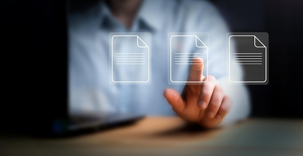 Photo man working computer with file icon