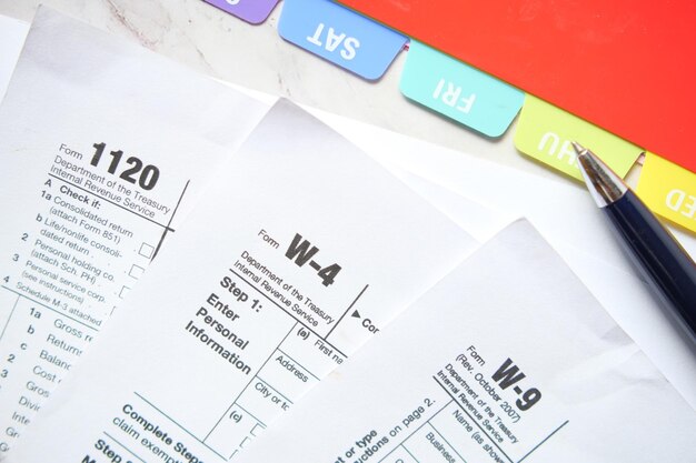 Photo many us tax form on table