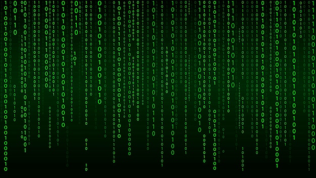 Photo matrix on vector background binary code green falling numbers on a dark background cyborg programming and hacking concept