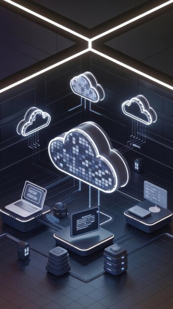 Photo metaverse network neon glow web data cloud storage networking lan internet 3d illustration renderin