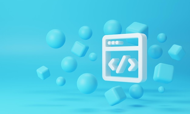 Photo minimal code browser symbol on blue background 3d rendering
