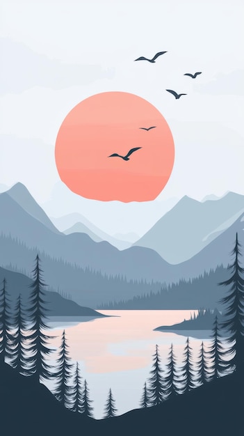 Photo minimalist illustration of the landscape ar 916 v 61 job id 3a5de032439644ce9b2205c511b18945