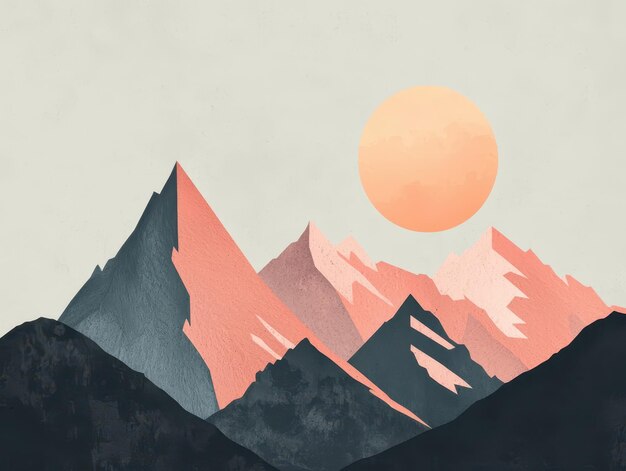 Photo minimalist mountain landscape with sharp geometric peaks pastel color sky illustration