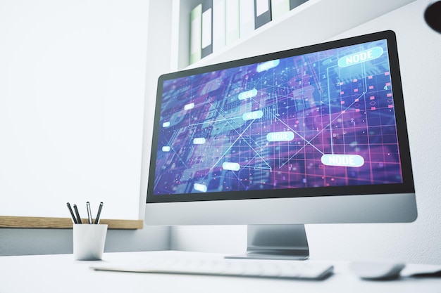 Photo modern computer display with abstract programming language hologram artificial intelligence and machine learning concept 3d rendering