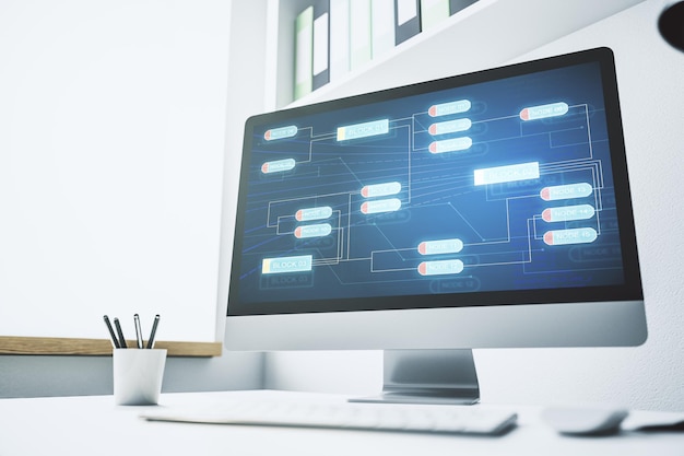 Photo modern computer screen with abstract graphic coding sketch big data and networking concept 3d rendering