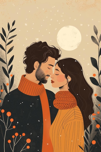 Photo modern flat illustration happy couple