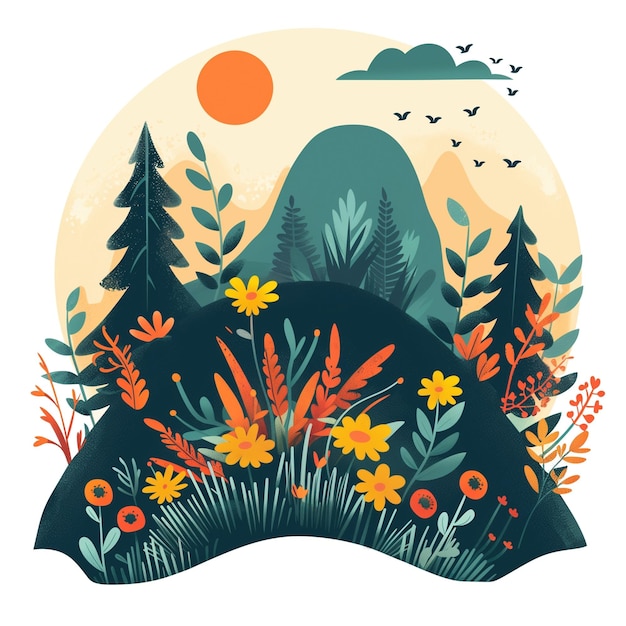 Photo modern floral illustration with bold colors and stylized design